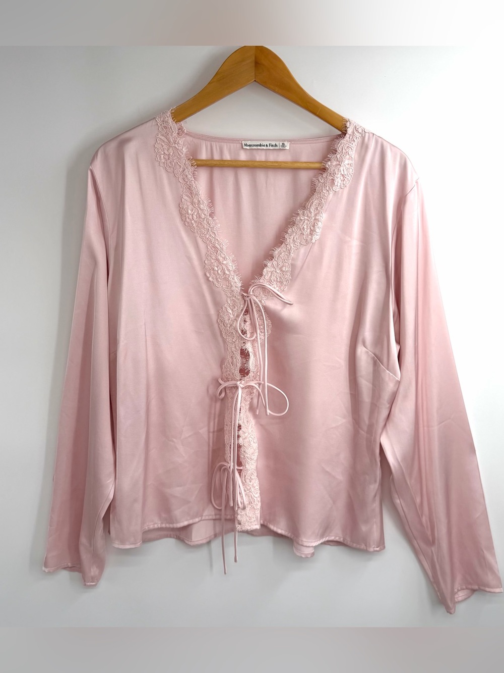 Abercrombie & Fitch Dusty Pink Lace-Trim Tie-Front Blouse